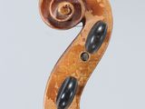 a close up of the back of a violin with a fiddle in the foreground