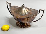 a silver teapot with a lemon next to it