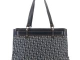 an image of a black and white bag with a pattern on it