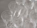 many empty wine glasses on the table ready to be served