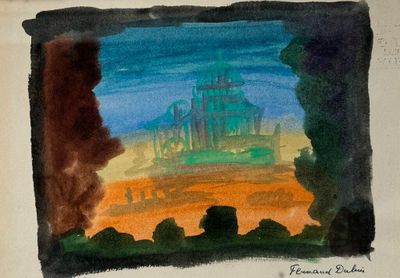 une image représentant un tableau d'un château au milieu d'un champ