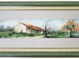 an oil painting of a house in a field with trees