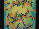 abstract painting on easel with easel and black background