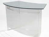 a clear table with a glass top on a white background