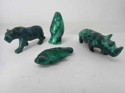 4 animaux en malachite H : 3 à 6cm