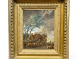 an image of a painting of a farm scene with sheep and a house