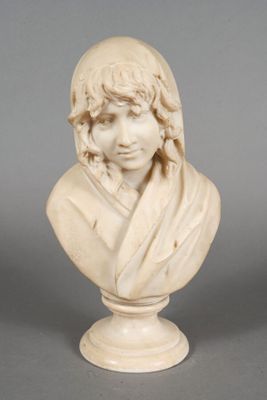marble bust of a woman with a veil on her head