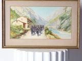 a picture of a painting hanging on the wall above a radiator