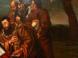 painting of a group of men standing next to each other in a field