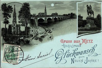 une vieille carte postale représentant un pont et une statue