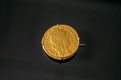 an image of a gold coin sitting on top of a black surface