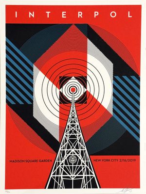 an image of a red and black poster with a radio tower