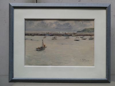 a picture of a painting of a boat in the water