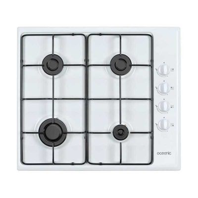 une plaque de cuisson blanche équipée de quatre feux