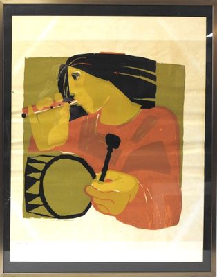 tableau représentant une femme en train de boire dans une tasse, une cuillère à la main