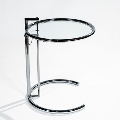 chrome side table with glass top and curved legs