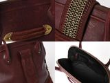 two pictures of a purse with a chain around it