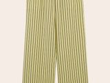 une photo d'un pantalon rayé jaune et blanc avec des rayures noires