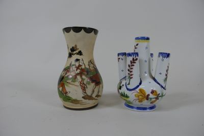 two vases sitting next to each other on a white surface