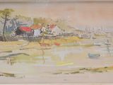 a picture of a painting of a boat in the water