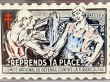 timbre-poste représentant un homme et une femme jouant du piano