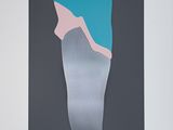une peinture abstraite représentant les jambes d'une femme, dans des tons de bleu et de rose