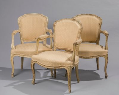 pair of louis xv style armchairs with upholstered arms