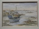 une peinture représentant un bateau posé sur l'eau