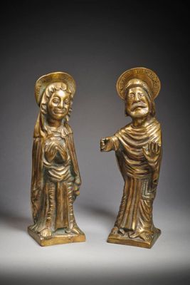 paire de figurines en bronze représentant un saint et saint Jean