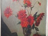 a painting of flowers in a vase on a table