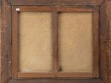 an old wooden frame with a window on a white background