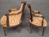 pair of 19th century french carved walnut armchairs with upholstered upholstered seats