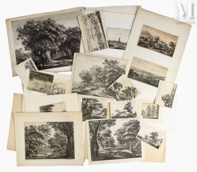 une image représentant plusieurs dessins d'arbres et de bâtiments