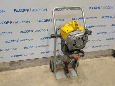an image of a yellow and black blower on a cart