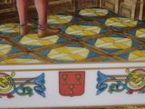 a picture of a painting of a man standing on a tiled floor