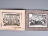 two old black and white photos of a group of people