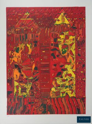 an image of a painting of people in a red room