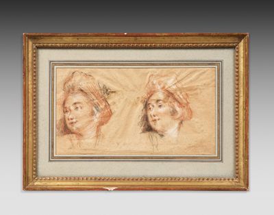deux études représentant une tête de femme et une tête d'homme