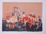 une image représentant un tableau avec des fleurs et un vase posés sur une table
