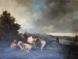 un tableau représentant un groupe d'animaux dans l'eau
