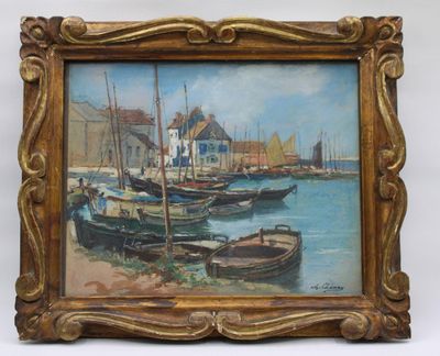 une image d'une peinture de bateaux sur l'eau