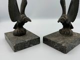 pair of antique bronze eagle bookends on marble bases