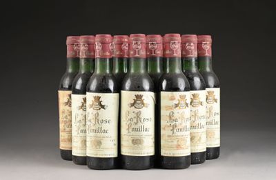 six bouteilles de vin rouge sont alignées