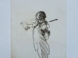drawing of a woman holding a violin in her right hand