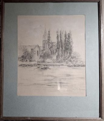 Dessin sur papier (29x25 cm) signé Claude Rameau en bas à dr…