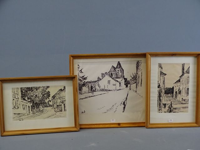 André Eugène BURIE (1894 - 1973) « L’église de Chanceuil ». Encre...