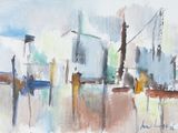une aquarelle de bateaux dans un port