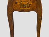 an image of a small wooden table with a drawer on it