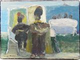 un tableau représentant deux personnes assises à une table