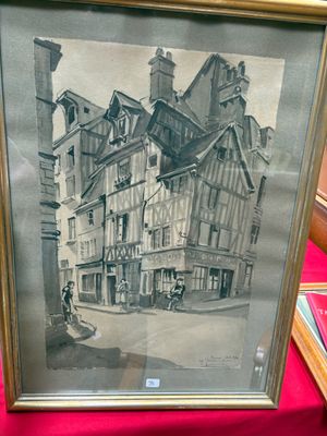 R. Lesuisse, Rue Théodore le Breton à Rouen, Aquarelle encad…